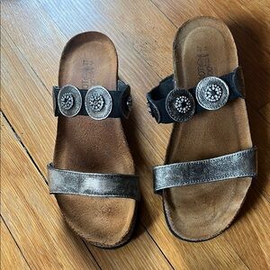 Naot Black and Silver Sandals with Embellished Straps